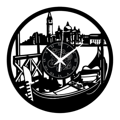 Venezia ➤ Orologio in Vinile da Parete Città Arte Italia Gondola