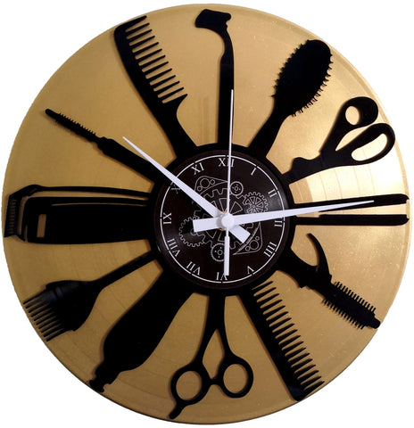 BARBER SHOP ➤ Orologio in Vinile da Parete Disco Doppio Oro Parrucchiere Barbiere