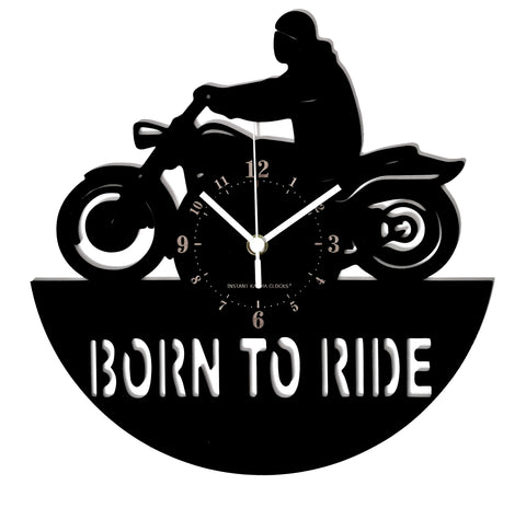 Moto BORN TO RIDE ➤ Orologio da Parete in Legno Motociclista