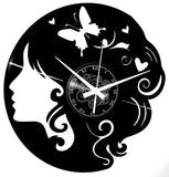 Farfalla Donna ➤ Orologio in Vinile da Parete Idea Regalo Parrucchiera