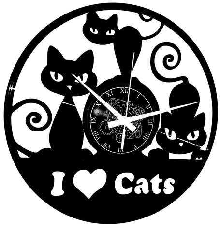 Gatti ➤ Orologio in Vinile da Parete - I Love Cats