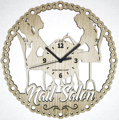 NAIL SALON ➤ Orologio in Legno da Parete - Make Up Salone Bellezza Estetista Manicure Centro Estetico Unghie