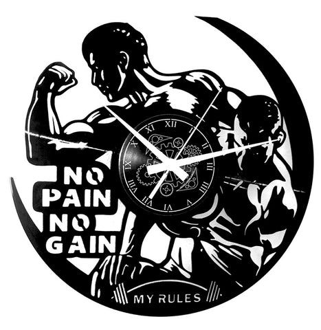 Palestra ➤ Orologio in Vinile da Parete - Gym Fitness  No Pain No Gain