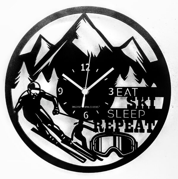 sci sciare sciatore orologio in legno da parete