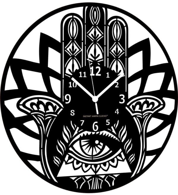 hamsa mano di fatima - orologio in legno da parete